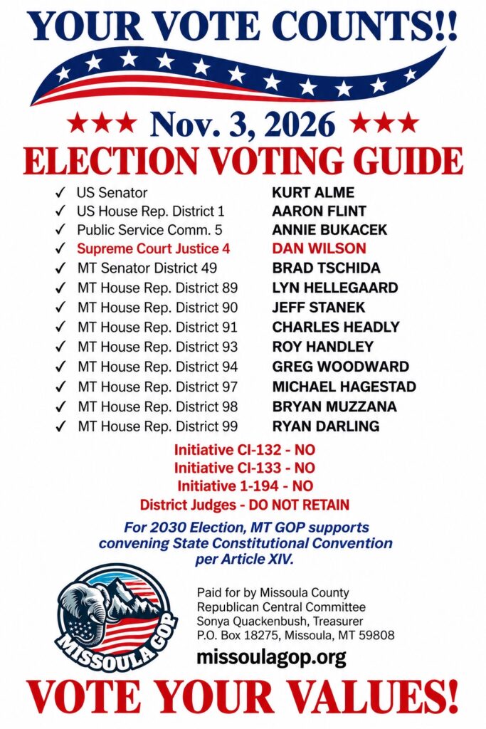 Missoula County Republicans November 3, 2026 election voting guide