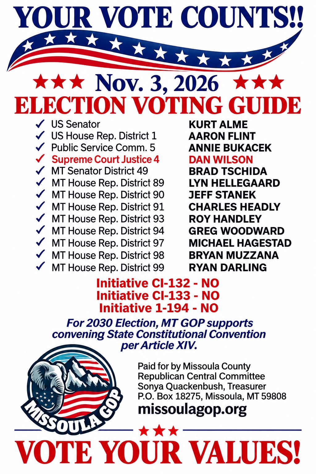 Missoula County Republicans November 3, 2026 election voting guide