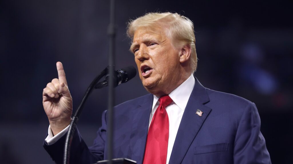 President Donald Trump speaking at a campaign rally