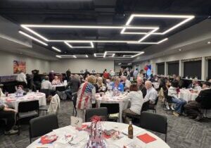 A packed dining room at the Broadway Inn as Missoula County Republicans host Celebrate America.